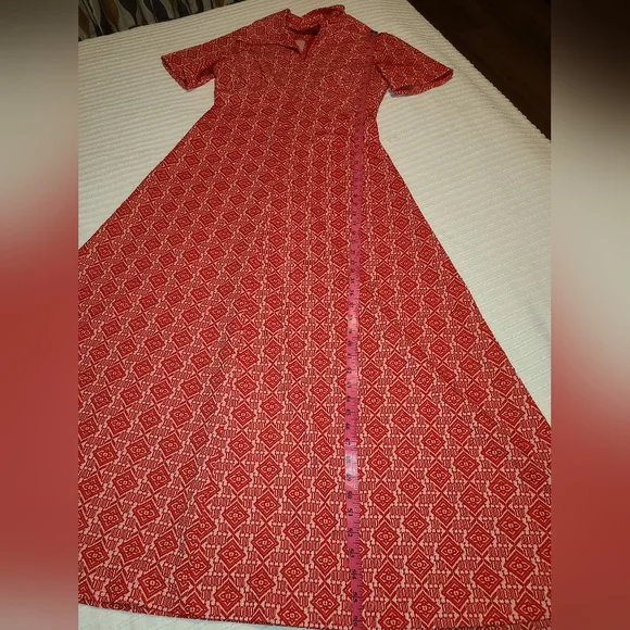 Vintage 1970s Jacquard Double Knit Maxi Dress - Picture 2 of 8